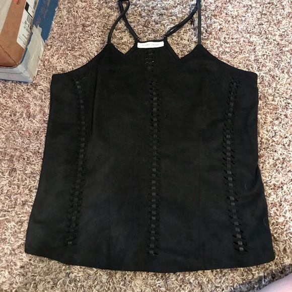 Buckle Tops - Lace-detailed Suede Cami